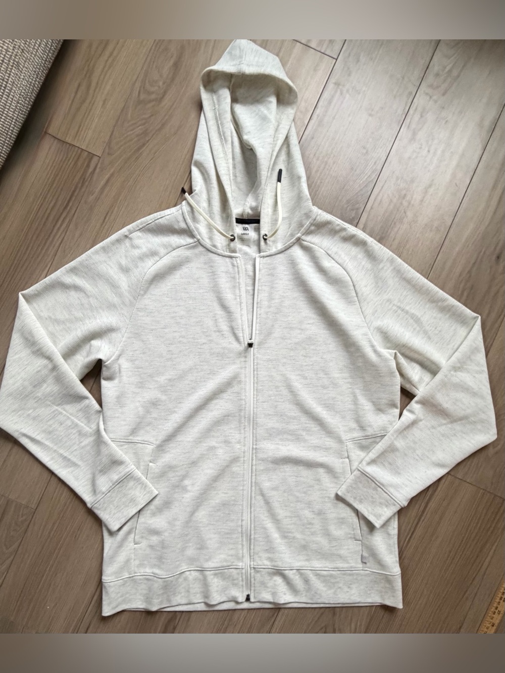 VRST Mens Light Cream Heather Waffle Full-Zip Hoodie Bamboo Sz Large